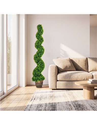 HOMCOM Set of 2 Artificial Plants, Topiary Spiral Boxwood Trees with Pot, for Home Indoor Outdoor Decor, 150cm