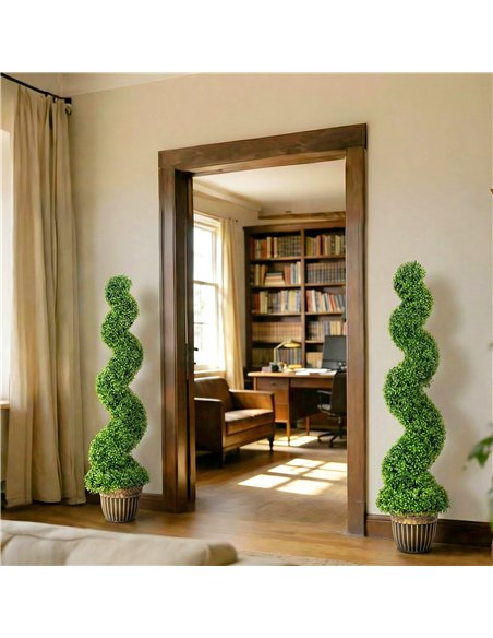 HOMCOM Set of 2 Artificial Plants, Topiary Spiral Boxwood Trees with Pot, for Home Indoor Outdoor Decor, 150cm - pic 192655 | FastDaddyshop