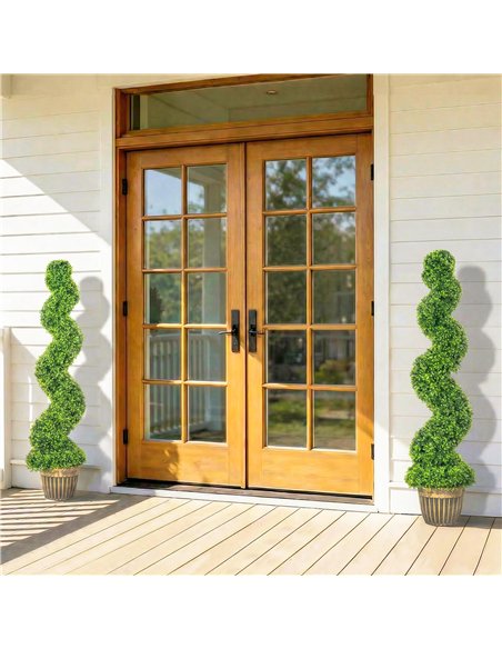 HOMCOM Set of 2 Artificial Plants, Topiary Spiral Boxwood Trees with Pot, for Home Indoor Outdoor Decor, 150cm - pic 192656 | FastDaddyshop