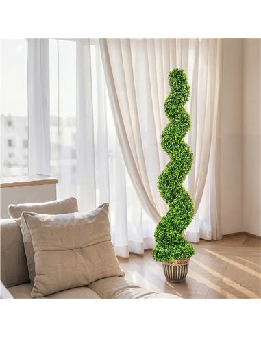 HOMCOM Set of 2 Artificial Plants, Topiary Spiral Boxwood Trees with Pot, for Home Indoor Outdoor Decor, 150cm