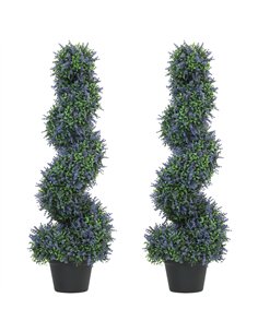 HOMCOM Artificial Lavender Topiary Tree Set of 2, UV Resistant Fake Plants in Pot for Indoor Outdoor Decor, 90 cm, Purple