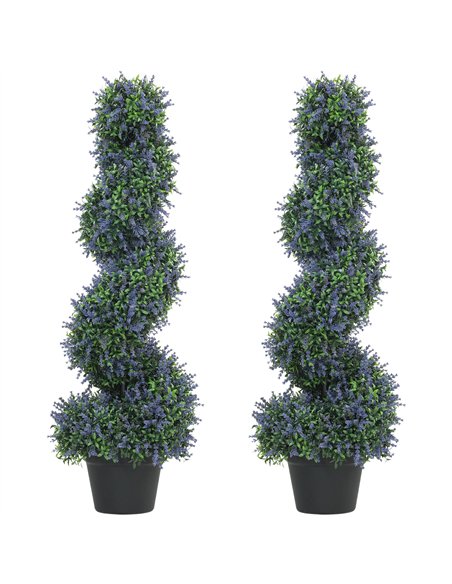 HOMCOM Artificial Lavender Topiary Tree Set of 2, UV Resistant Fake Plants in Pot for Indoor Outdoor Decor, 90 cm, Purple - pic 192658 | FastDaddyshop