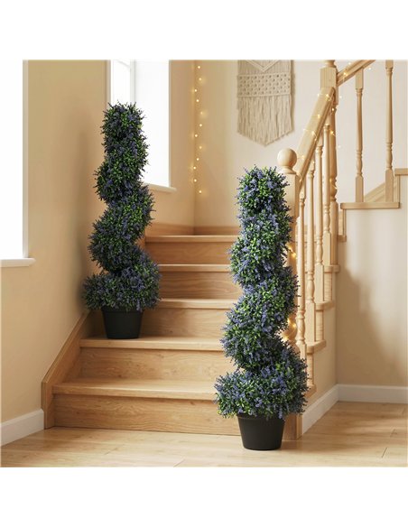 HOMCOM Artificial Lavender Topiary Tree Set of 2, UV Resistant Fake Plants in Pot for Indoor Outdoor Decor, 90 cm, Purple - pic 192659 | FastDaddyshop