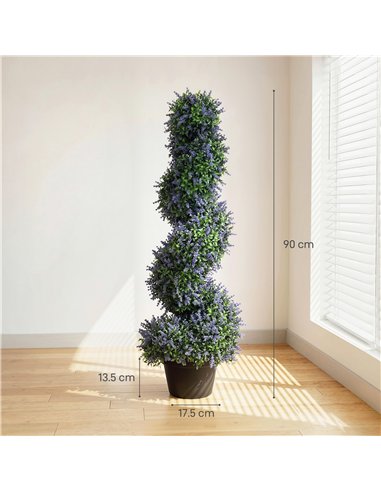 HOMCOM Artificial Lavender Topiary Tree Set of 2, UV Resistant Fake Plants in Pot for Indoor Outdoor Decor, 90 cm, Purple