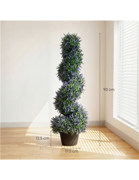 HOMCOM Artificial Lavender Topiary Tree Set of 2, UV Resistant Fake Plants in Pot for Indoor Outdoor Decor, 90 cm, Purple - pic 192660 | FastDaddyshop