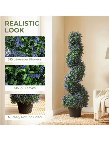 HOMCOM Artificial Lavender Topiary Tree Set of 2, UV Resistant Fake Plants in Pot for Indoor Outdoor Decor, 90 cm, Purple