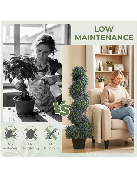 HOMCOM Artificial Lavender Topiary Tree Set of 2, UV Resistant Fake Plants in Pot for Indoor Outdoor Decor, 90 cm, Purple - pic 192662 | FastDaddyshop