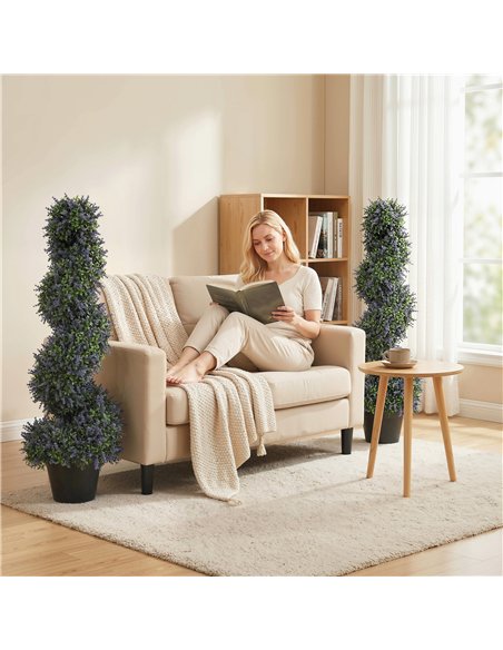 HOMCOM Artificial Lavender Topiary Tree Set of 2, UV Resistant Fake Plants in Pot for Indoor Outdoor Decor, 90 cm, Purple - pic 192665 | FastDaddyshop