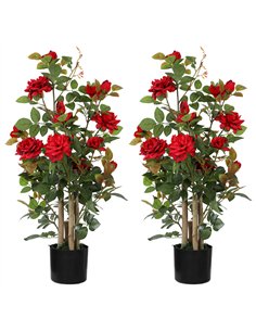 HOMCOM 90cm Artificial Rose Tree Set of 2, Decorative Fake Plant with 344 Silk Leaves 17 Flowers for Outdoor Indoor Decor, Red
