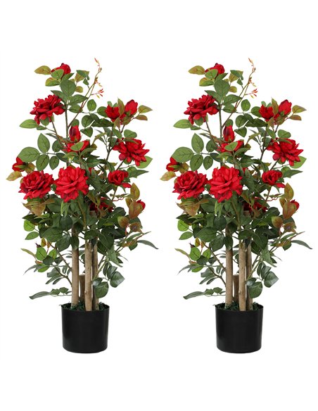 HOMCOM 90cm Artificial Rose Tree Set of 2, Decorative Fake Plant with 344 Silk Leaves 17 Flowers for Outdoor Indoor Decor, Red - pic 192667 | FastDaddyshop