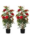 HOMCOM 90cm Artificial Rose Tree Set of 2, Decorative Fake Plant with 344 Silk Leaves 17 Flowers for Outdoor Indoor Decor, Red