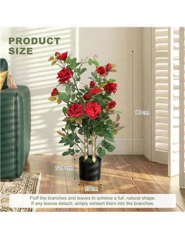 HOMCOM 90cm Artificial Rose Tree Set of 2, Decorative Fake Plant with 344 Silk Leaves 17 Flowers for Outdoor Indoor Decor, Red