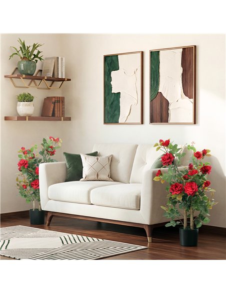 HOMCOM 90cm Artificial Rose Tree Set of 2, Decorative Fake Plant with 344 Silk Leaves 17 Flowers for Outdoor Indoor Decor, Red - pic 192674 | FastDaddyshop