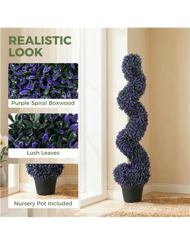 HOMCOM Decorative Artificial Plants Set of 2, UV Resistant Fake Plants in Pot for Indoor Outdoor Decor, 120 cm, Purple