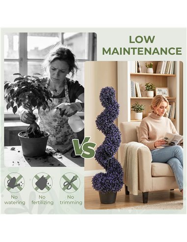HOMCOM Decorative Artificial Plants Set of 2, UV Resistant Fake Plants in Pot for Indoor Outdoor Decor, 120 cm, Purple