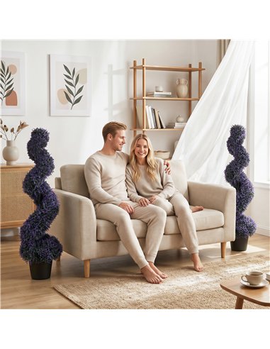 HOMCOM Decorative Artificial Plants Set of 2, UV Resistant Fake Plants in Pot for Indoor Outdoor Decor, 120 cm, Purple