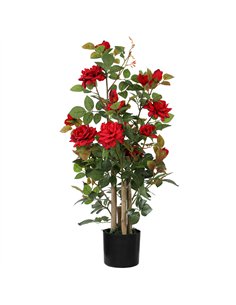 HOMCOM 90cm Artificial Rose Tree, Decorative Fake Plant with 344 Silk Leaves 17 Flowers for Outdoor Indoor Decor, Red