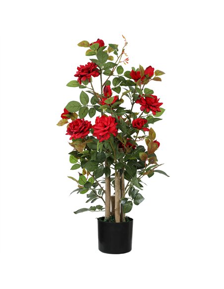 HOMCOM 90cm Artificial Rose Tree, Decorative Fake Plant with 344 Silk Leaves 17 Flowers for Outdoor Indoor Decor, Red - pic 192685 | FastDaddyshop