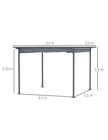 Outsunny 3.5X3.5M Metal Pergola Gazebo, Awning Retractable Canopy for Party BBQ, Grey