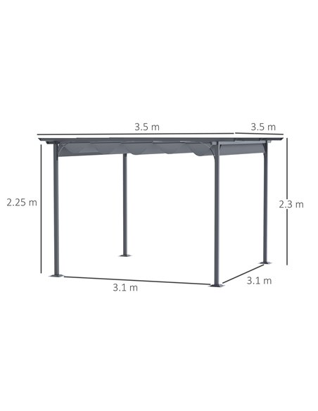 Outsunny 3.5X3.5M Metal Pergola Gazebo, Awning Retractable Canopy for Party BBQ, Grey - pic 19269 | FastDaddyshop
