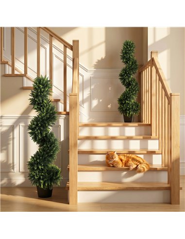 HOMCOM Decorative Artificial Plants Set of 2, UV Resistant Fake Plants in Pot for Indoor Outdoor Decor, 120 cm, Deep Green