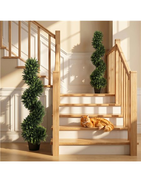 HOMCOM Decorative Artificial Plants Set of 2, UV Resistant Fake Plants in Pot for Indoor Outdoor Decor, 120 cm, Deep Green - pic 192695 | FastDaddyshop