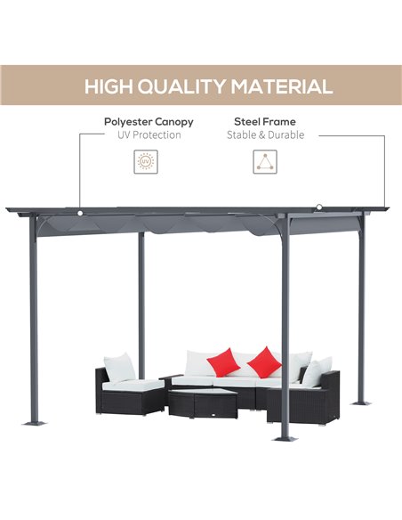 Outsunny 3.5X3.5M Metal Pergola Gazebo, Awning Retractable Canopy for Party BBQ, Grey - pic 19270 | FastDaddyshop