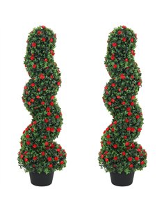 HOMCOM Decorative Artificial Plants Set of 2, UV Resistant Fake Plants in Pot for Indoor Outdoor Decor, 90cm, Red