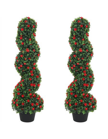 HOMCOM Decorative Artificial Plants Set of 2, UV Resistant Fake Plants in Pot for Indoor Outdoor Decor, 90cm, Red - pic 192703 | FastDaddyshop