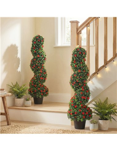 HOMCOM Decorative Artificial Plants Set of 2, UV Resistant Fake Plants in Pot for Indoor Outdoor Decor, 90cm, Red