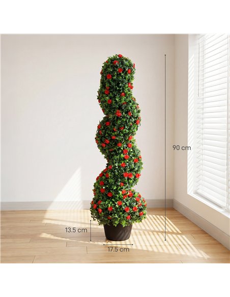 HOMCOM Decorative Artificial Plants Set of 2, UV Resistant Fake Plants in Pot for Indoor Outdoor Decor, 90cm, Red - pic 192705 | FastDaddyshop