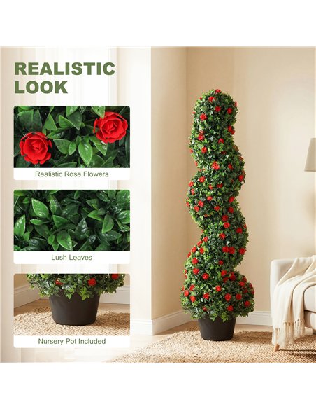 HOMCOM Decorative Artificial Plants Set of 2, UV Resistant Fake Plants in Pot for Indoor Outdoor Decor, 90cm, Red - pic 192706 | FastDaddyshop