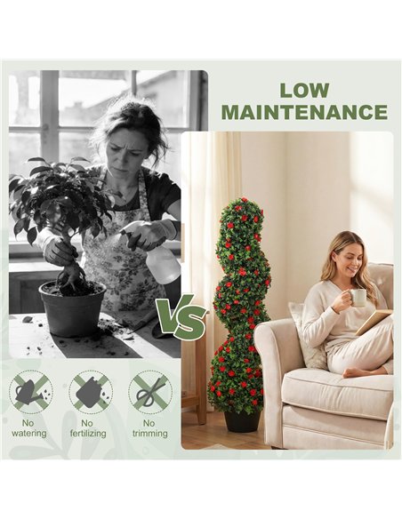 HOMCOM Decorative Artificial Plants Set of 2, UV Resistant Fake Plants in Pot for Indoor Outdoor Decor, 90cm, Red - pic 192707 | FastDaddyshop
