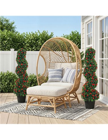 HOMCOM Decorative Artificial Plants Set of 2, UV Resistant Fake Plants in Pot for Indoor Outdoor Decor, 90cm, Red