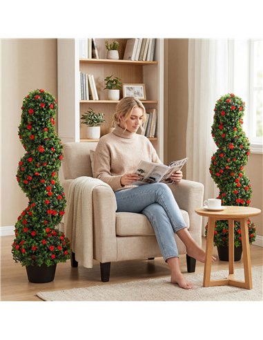 HOMCOM Decorative Artificial Plants Set of 2, UV Resistant Fake Plants in Pot for Indoor Outdoor Decor, 90cm, Red