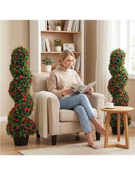 HOMCOM Decorative Artificial Plants Set of 2, UV Resistant Fake Plants in Pot for Indoor Outdoor Decor, 90cm, Red - pic 192709 | FastDaddyshop