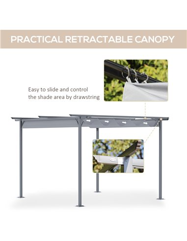 Outsunny 3.5M X 3.5M Metal Pergola Gazebo Awning Retractable Canopy Outdoor Garden Sun Shade Shelter Marquee Party BBQ, Grey