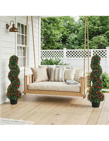HOMCOM Decorative Artificial Plants Set of 2, UV Resistant Fake Plants in Pot for Indoor Outdoor Decor, 90cm, Red