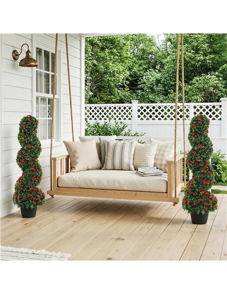 HOMCOM Decorative Artificial Plants Set of 2, UV Resistant Fake Plants in Pot for Indoor Outdoor Decor, 90cm, Red - pic 192710 | FastDaddyshop