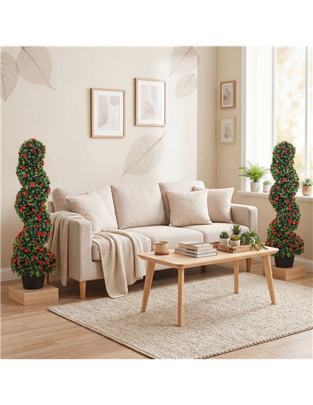 HOMCOM Decorative Artificial Plants Set of 2, UV Resistant Fake Plants in Pot for Indoor Outdoor Decor, 90cm, Red - pic 192711 | FastDaddyshop