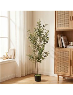 HOMCOM Decorative Artificial Plant, 148 cm Silk Olive Tree with 553 Leaves in Cement Pot, Fake Plant 2