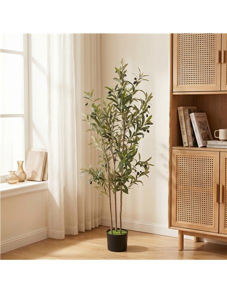 HOMCOM Decorative Artificial Plant, 148 cm Silk Olive Tree with 553 Leaves in Cement Pot, Fake Plant - pic 192713 | FastDaddyshop
