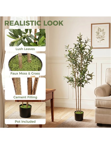 HOMCOM Decorative Artificial Plant, 148 cm Silk Olive Tree with 553 Leaves in Cement Pot, Fake Plant - pic 192715 | FastDaddyshop