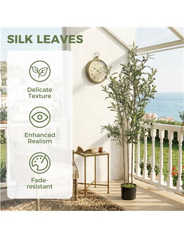 HOMCOM Decorative Artificial Plant, 148 cm Silk Olive Tree with 553 Leaves in Cement Pot, Fake Plant
