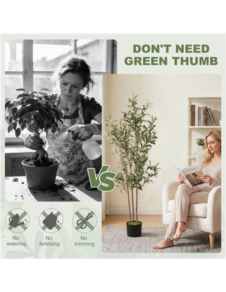HOMCOM Decorative Artificial Plant, 148 cm Silk Olive Tree with 553 Leaves in Cement Pot, Fake Plant - pic 192717 | FastDaddyshop