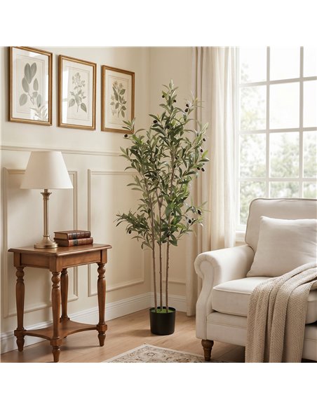 HOMCOM Decorative Artificial Plant, 148 cm Silk Olive Tree with 553 Leaves in Cement Pot, Fake Plant - pic 192720 | FastDaddyshop