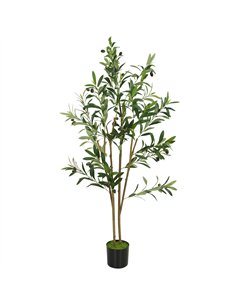 HOMCOM Decorative Artificial Plant, 120 cm Silk Olive Tree with 303 Leaves in Cement Pot, Fake Plant