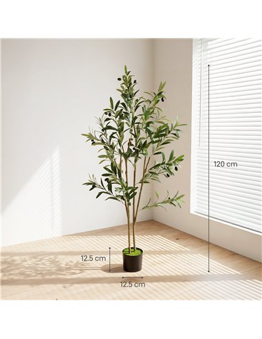 HOMCOM Decorative Artificial Plant, 120 cm Silk Olive Tree with 303 Leaves in Cement Pot, Fake Plant