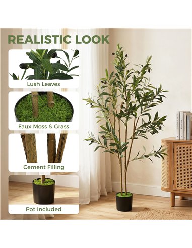 HOMCOM Decorative Artificial Plant, 120 cm Silk Olive Tree with 303 Leaves in Cement Pot, Fake Plant