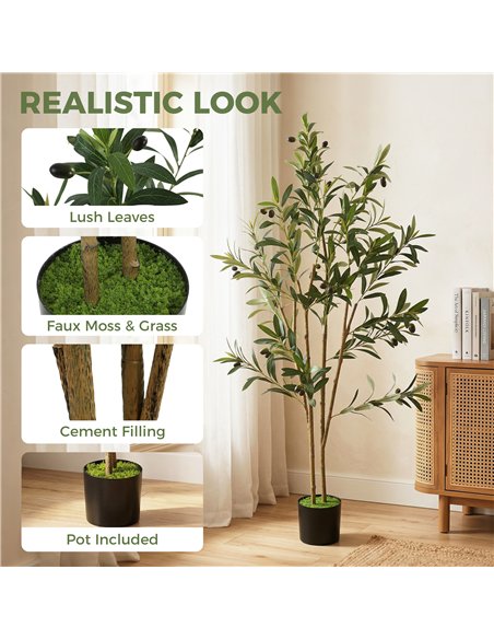 HOMCOM Decorative Artificial Plant, 120 cm Silk Olive Tree with 303 Leaves in Cement Pot, Fake Plant - pic 192724 | FastDaddyshop